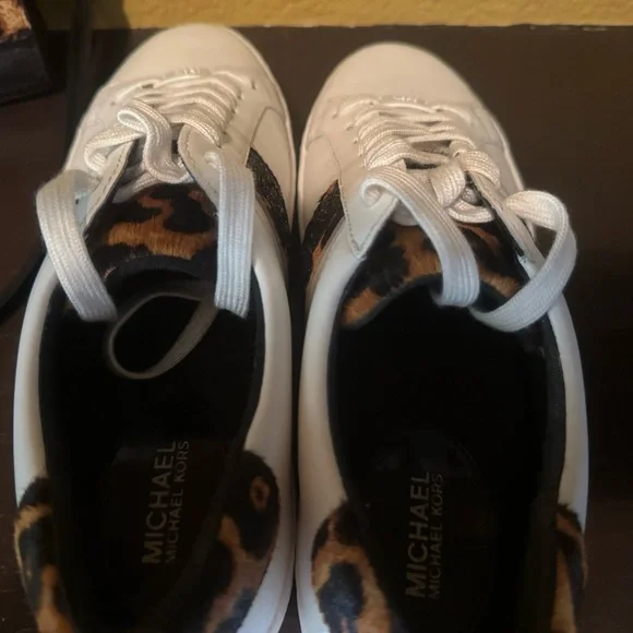 Michael Kors White and Leopard Print Women's Sneakers ((NEVER WORN)) - Picture 7 of 8
